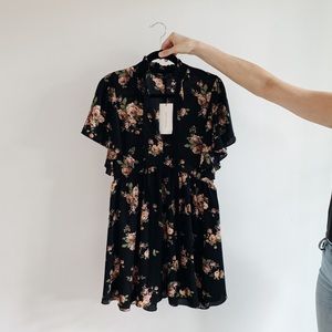 NWT black floral fall dress from Zara